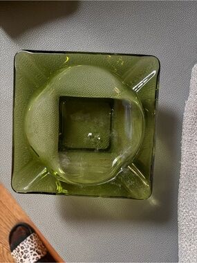 Green Glass Square Ashtray Vintage